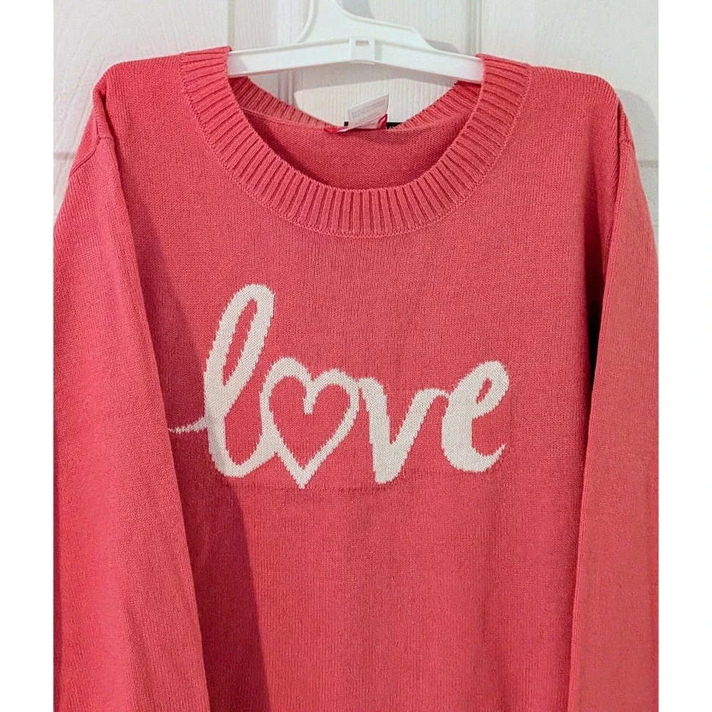 Zunie Girl Pink Love Heart Sweater XL 14 16 Acrylic Kids Long‎ Sleeve NWT